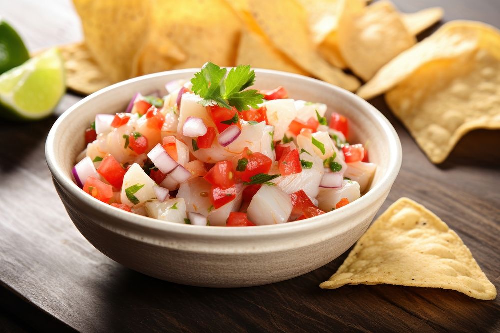 Food tortilla chip vegetable appetizer. 