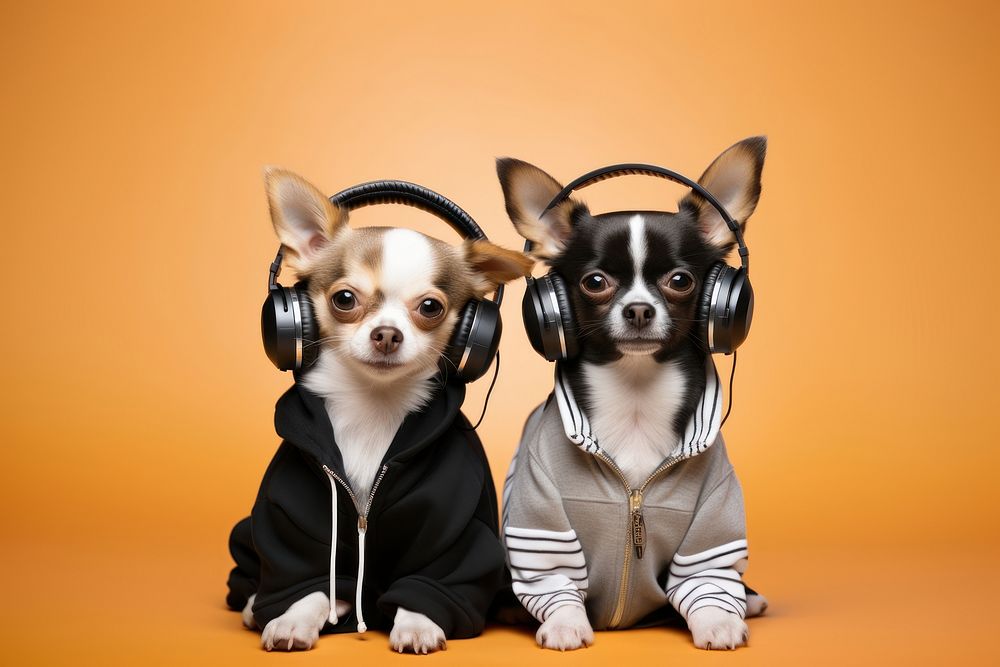 Dog headphones chihuahua mammal. AI generated Image by rawpixel.