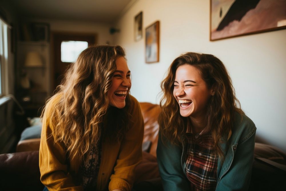 Laughing adult women togetherness. 