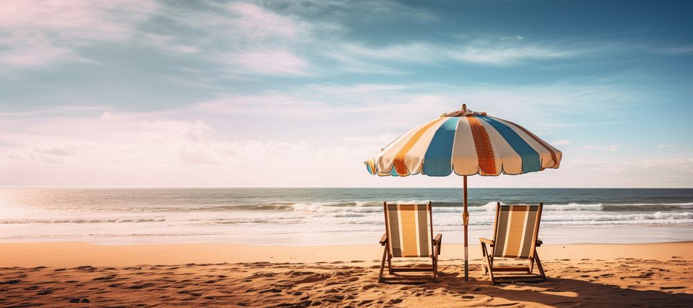 Beach chair umbrella outdoors. AI generated Image by rawpixel.