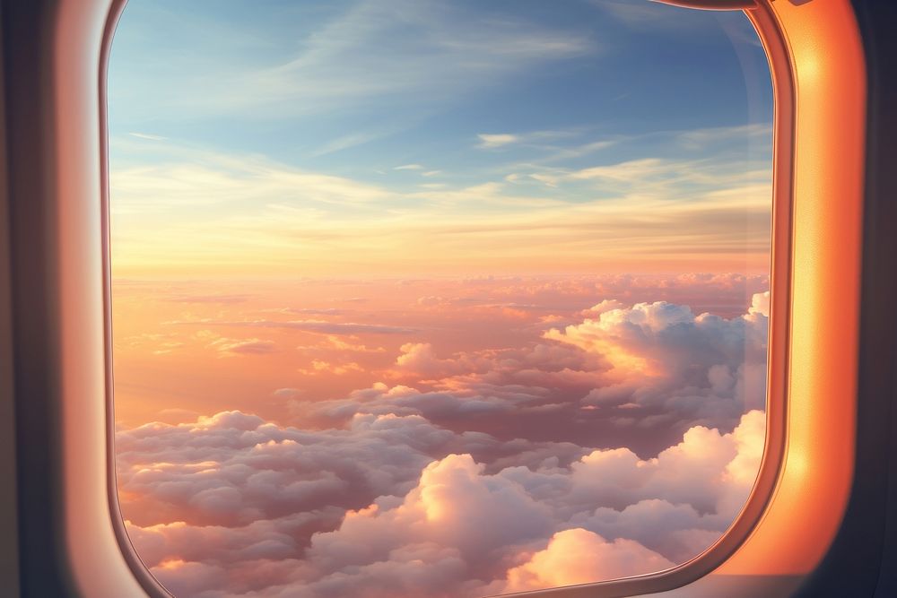 Airplane window cloud porthole. 