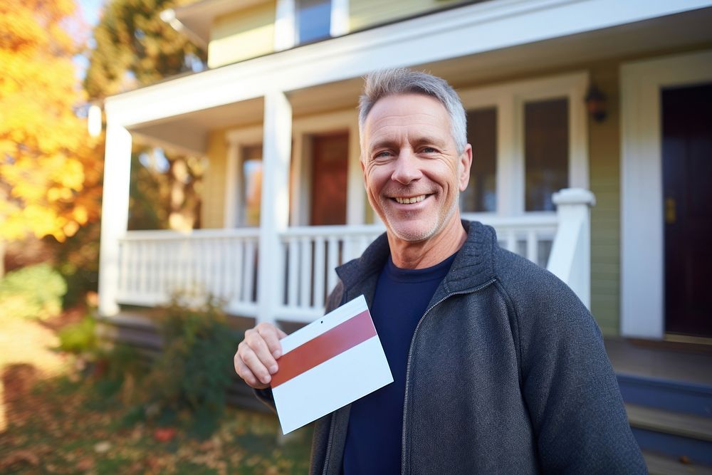 Cheerful holding adult house. 