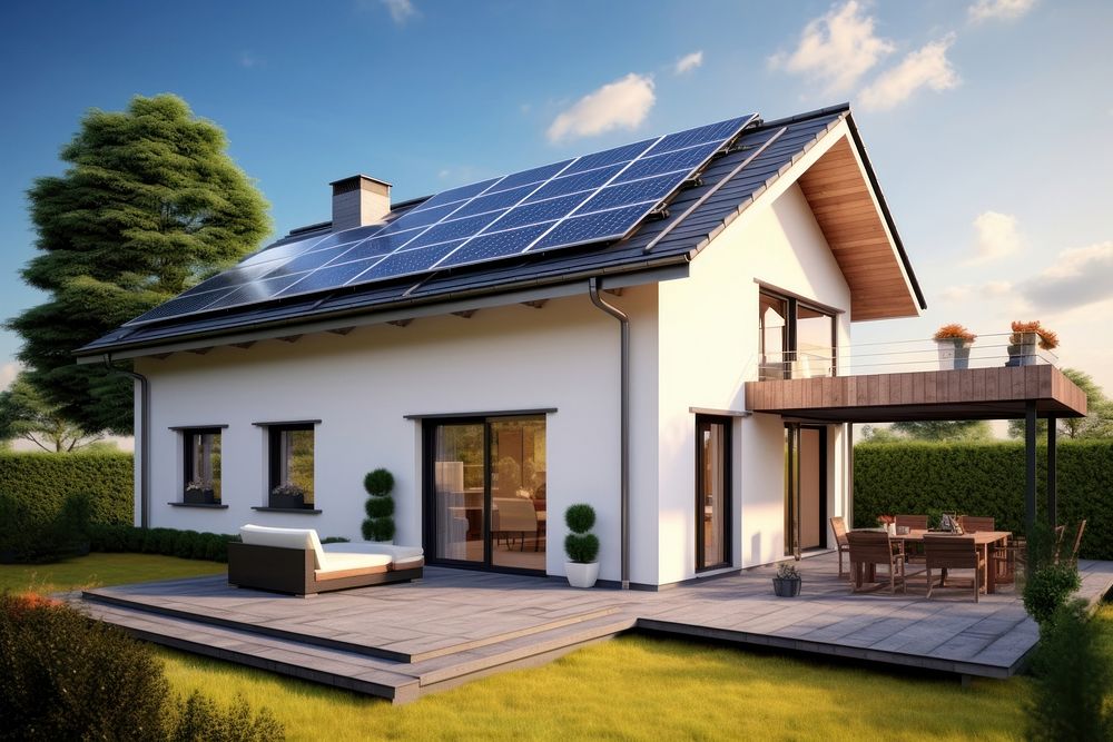 Solar panels real estate house architecture. AI generated Image by rawpixel.
