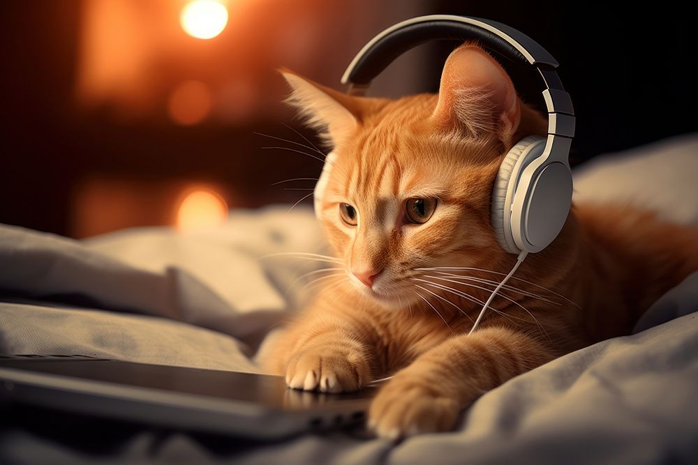 Headphones headset mammal kitten. 