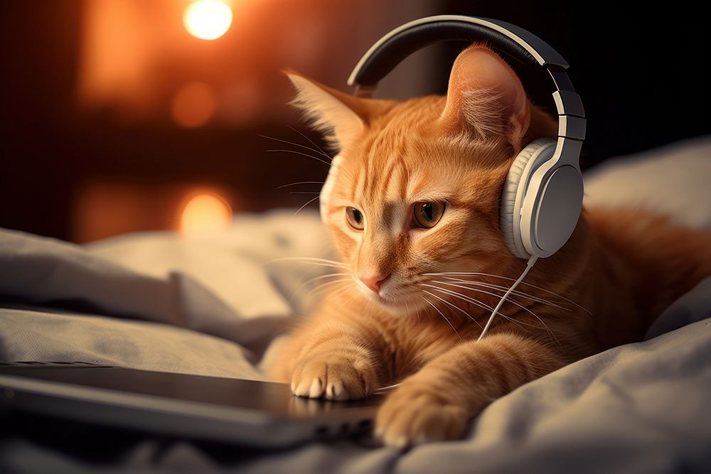 Headphones headset mammal kitten. AI generated Image by rawpixel.