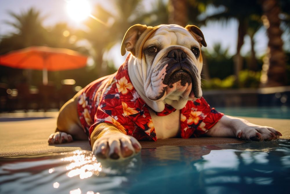 Bulldog animal mammal pool. AI generated Image by rawpixel.