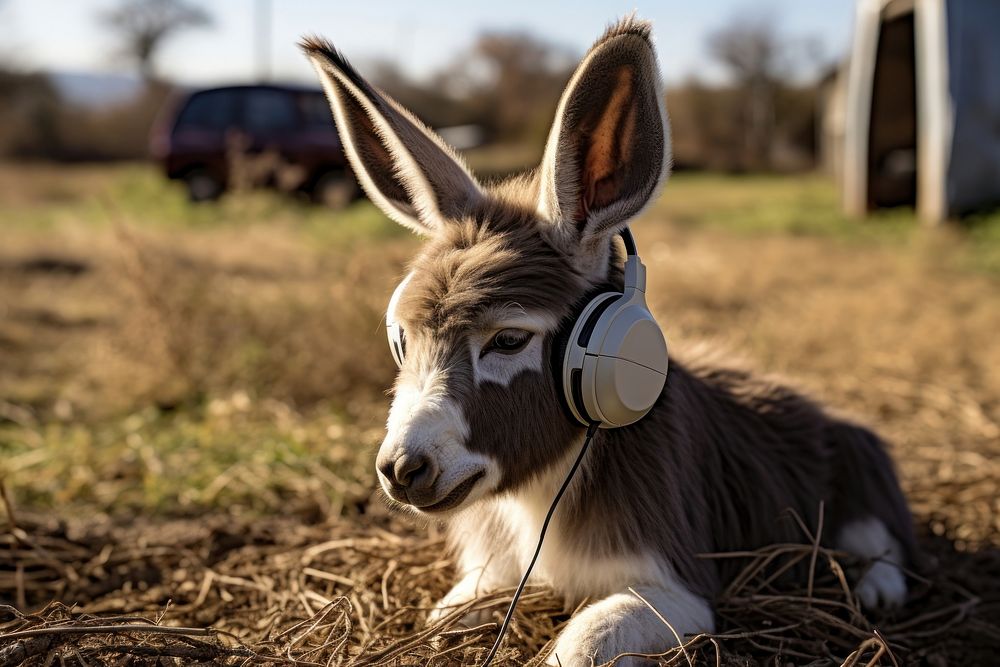 Donkey headphones listening kangaroo. AI generated Image by rawpixel.