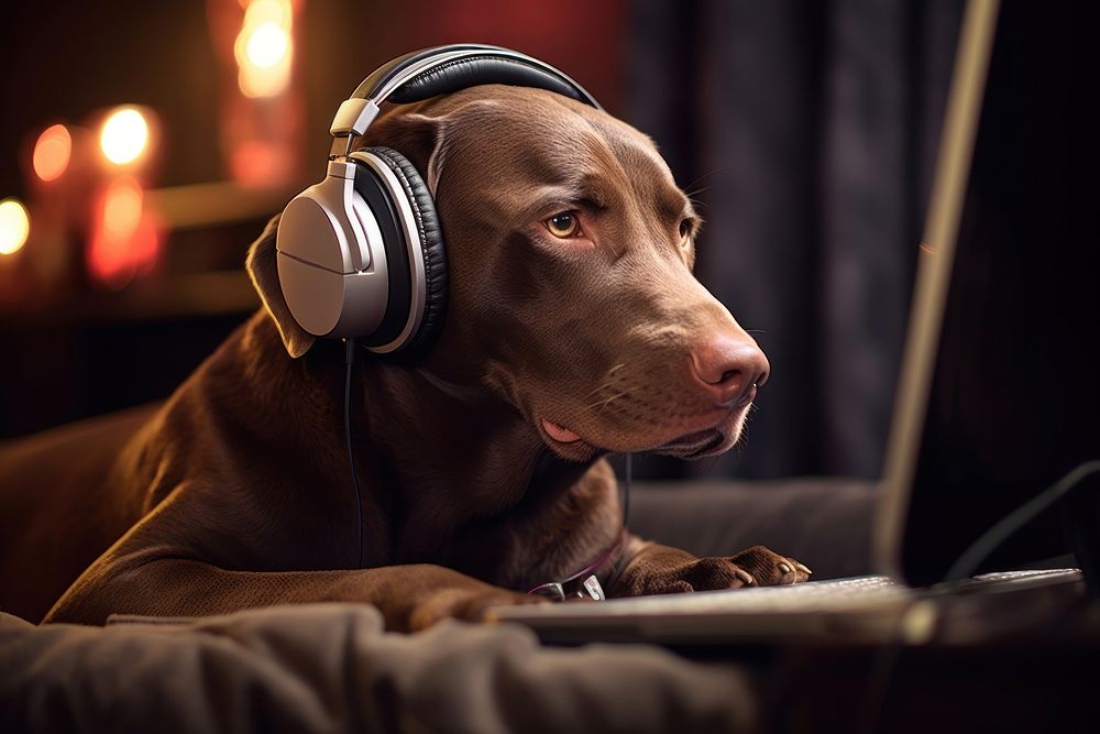 Headphones mammal animal dog. AI generated Image by rawpixel.