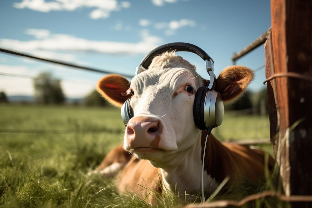 Cow livestock listening outdoors. 