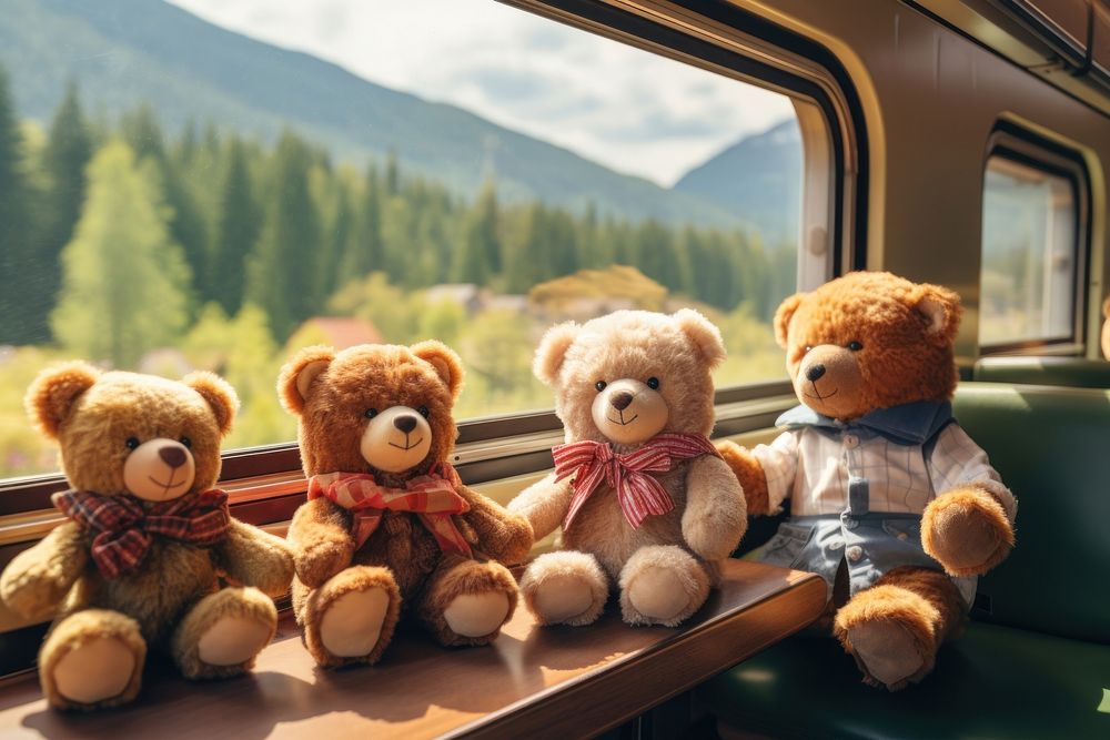 Sitting travel train bear. AI generated Image by rawpixel.