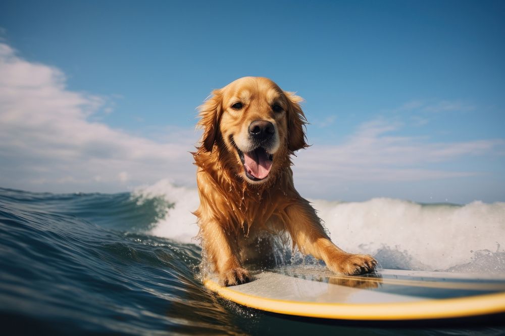 Surfing retriever outdoors animal. AI generated Image by rawpixel.