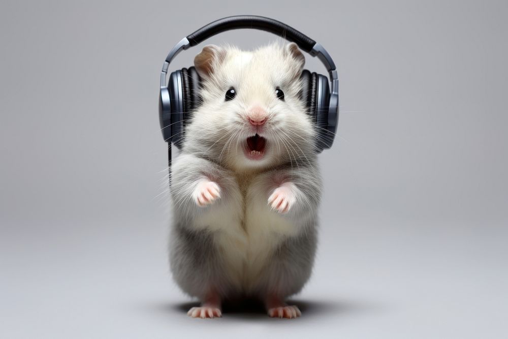 Hamster headphones rodent mammal. AI generated Image by rawpixel.