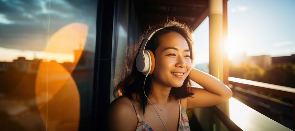 Woman wearing headphones. AI generated Image by rawpixel.