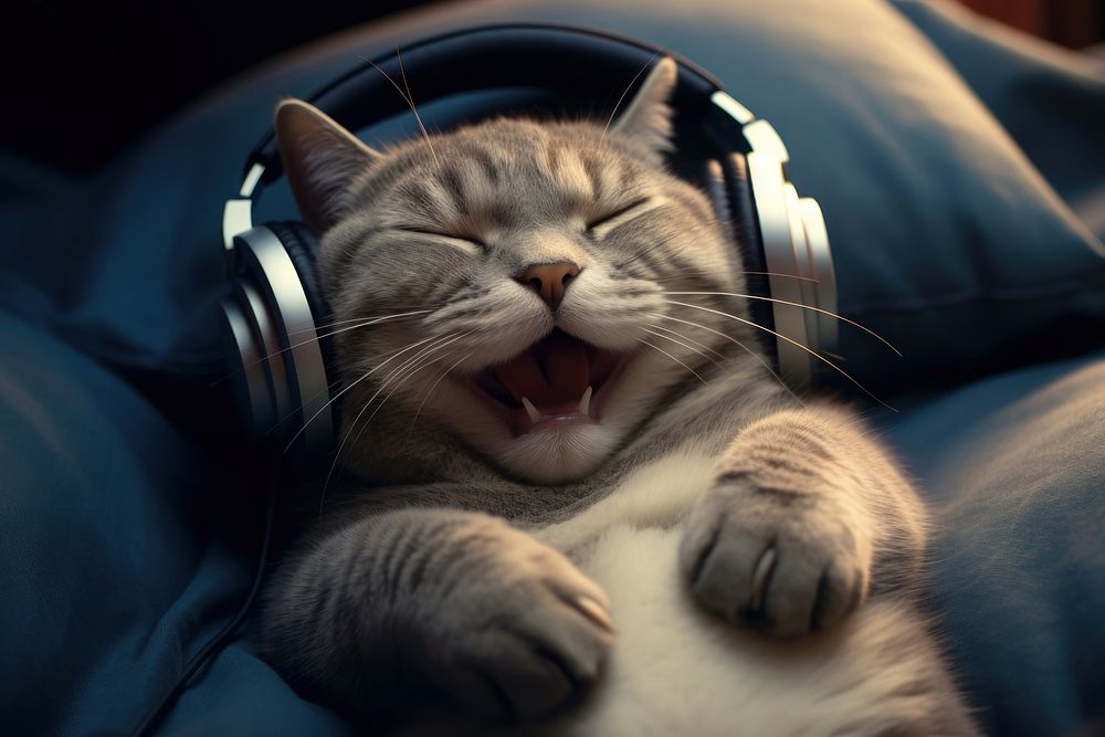Headphones mammal pet cat. AI generated Image by rawpixel.