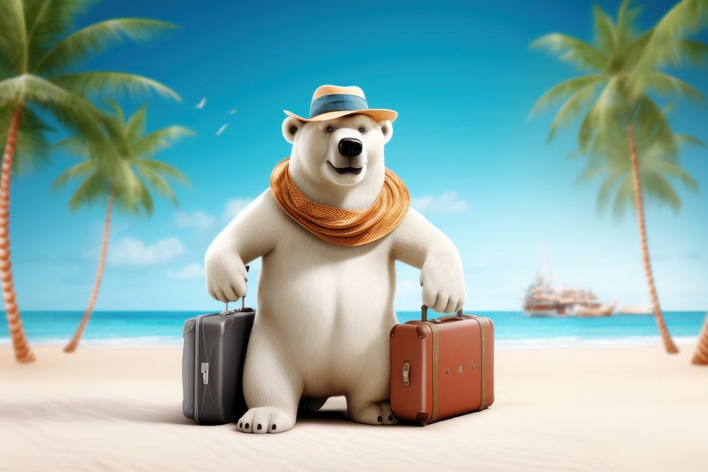 Vacation bear suitcase outdoors.