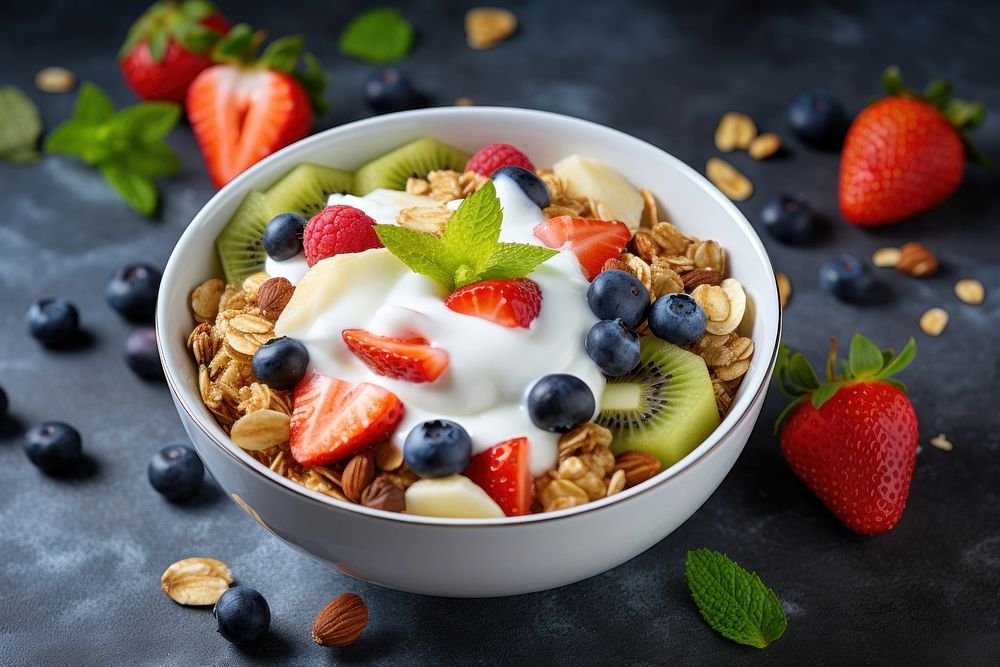 Breakfast granola food bowl. AI generated Image by rawpixel.