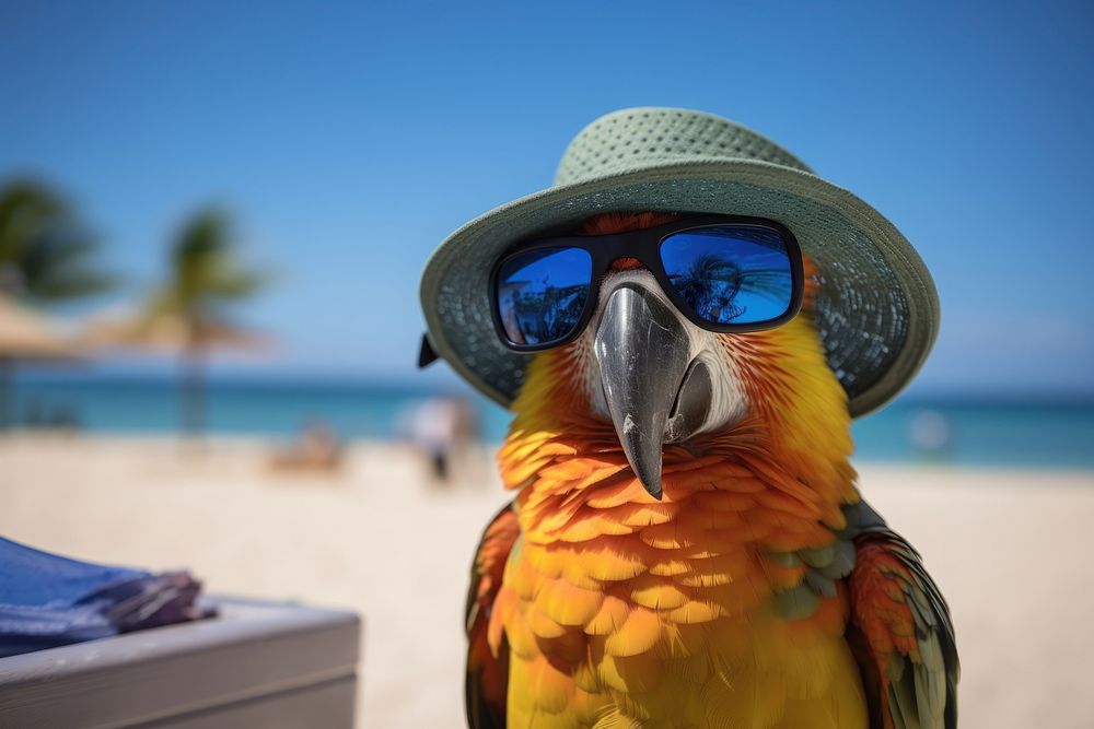 Parrot sunglasses vacation animal. 