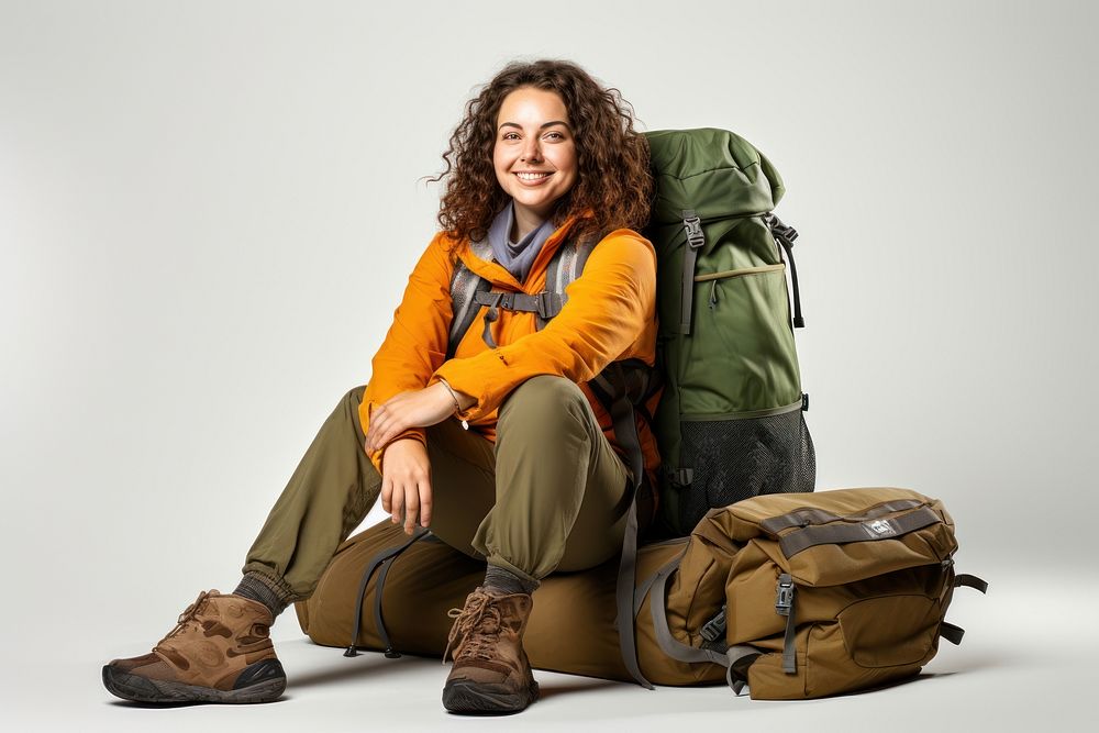 Backpack smiling sitting adult. 