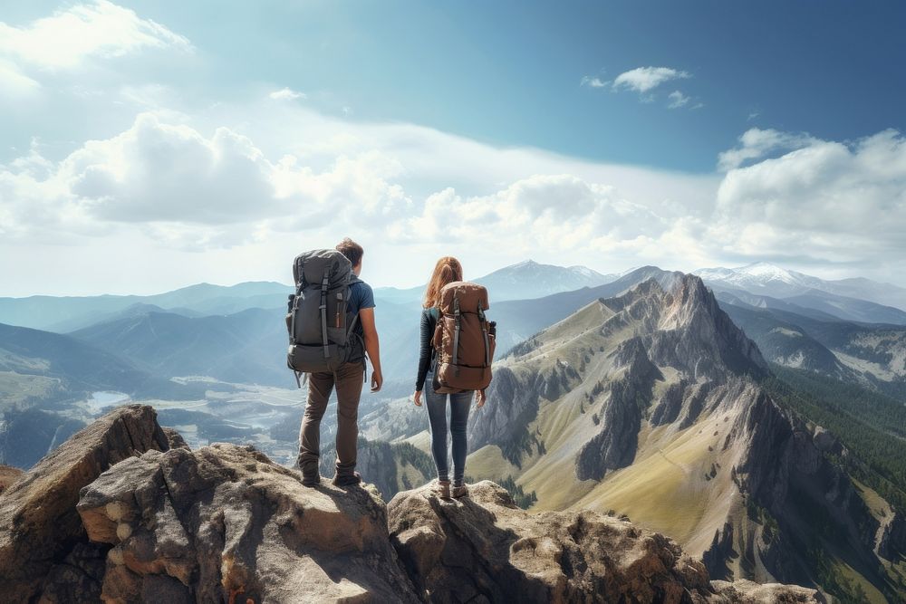 Backpack backpacking adventure mountain. AI generated Image by rawpixel.