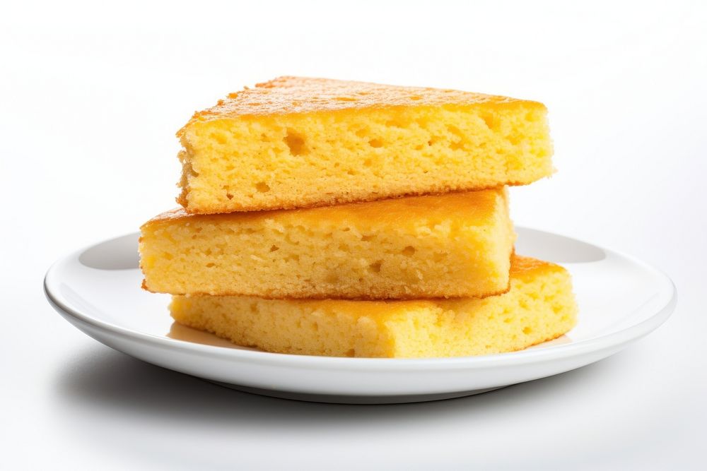 Plate cornbread food white background. 