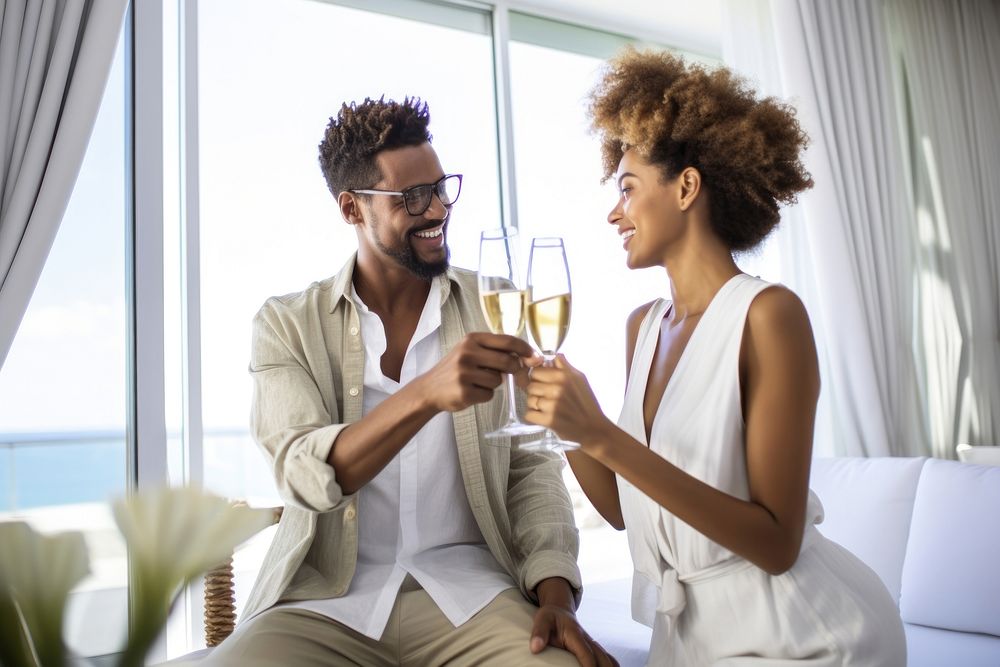Champagne adult togetherness conversation. AI generated Image by rawpixel.