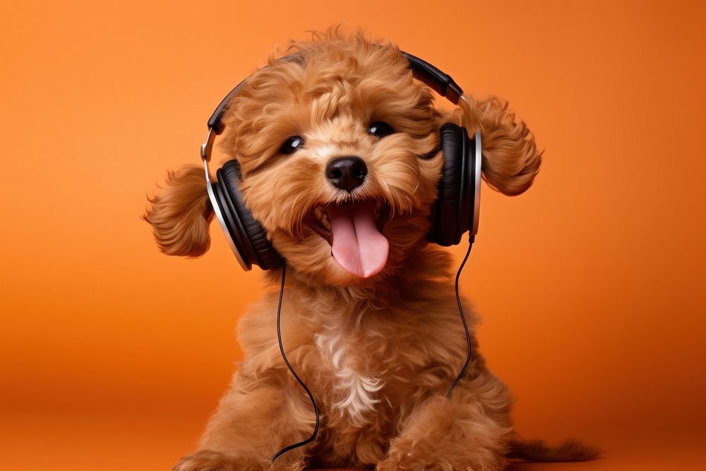 Puppy headphones mammal animal. AI generated Image by rawpixel.