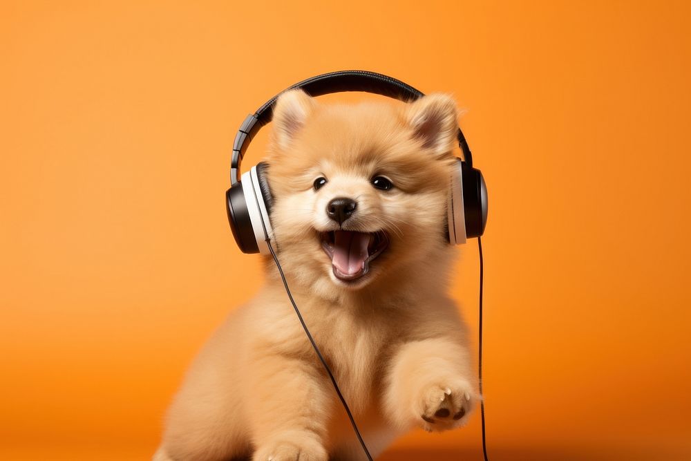 Puppy headphones headset mammal. 