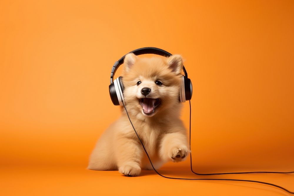 Puppy headphones mammal animal. AI generated Image by rawpixel.