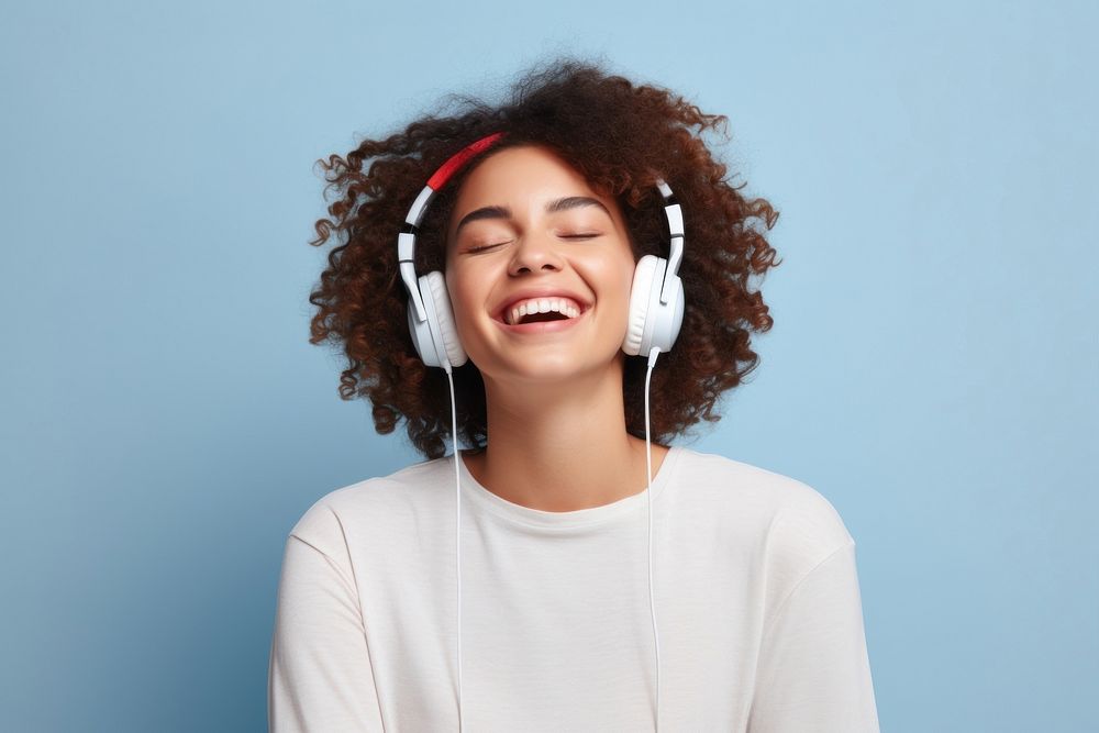 Headphones listening laughing headset. 