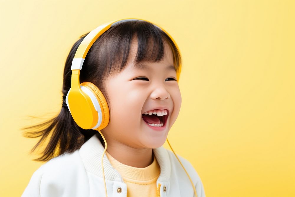 Headphones listening laughing headset. AI generated Image by rawpixel.