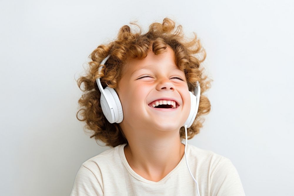 Headphones listening laughing smile. AI generated Image by rawpixel.