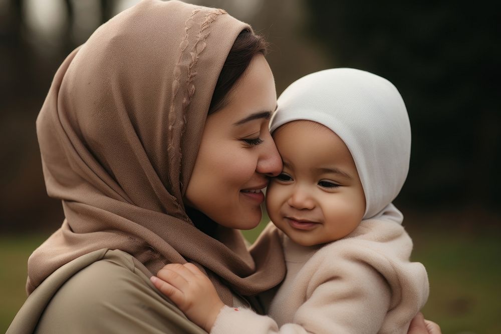 Portrait outdoors toddler kissing. 