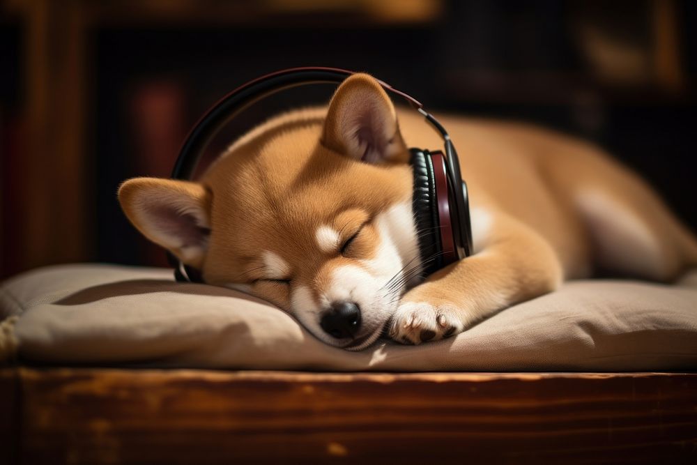 Headphones puppy sleeping headset. AI generated Image by rawpixel.