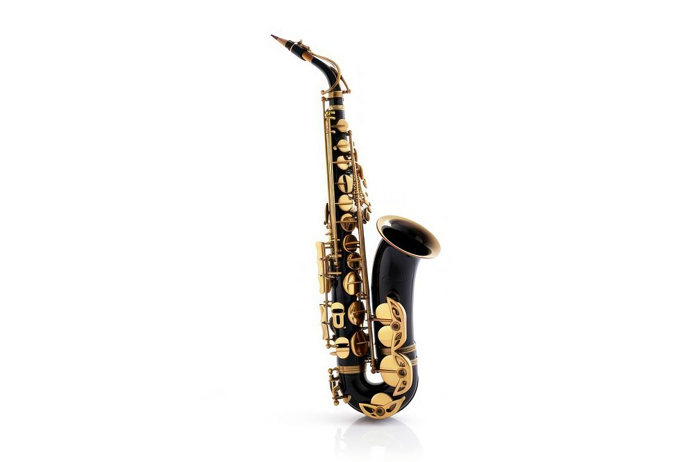 Saxophone white background saxophonist performance. AI generated Image by rawpixel.