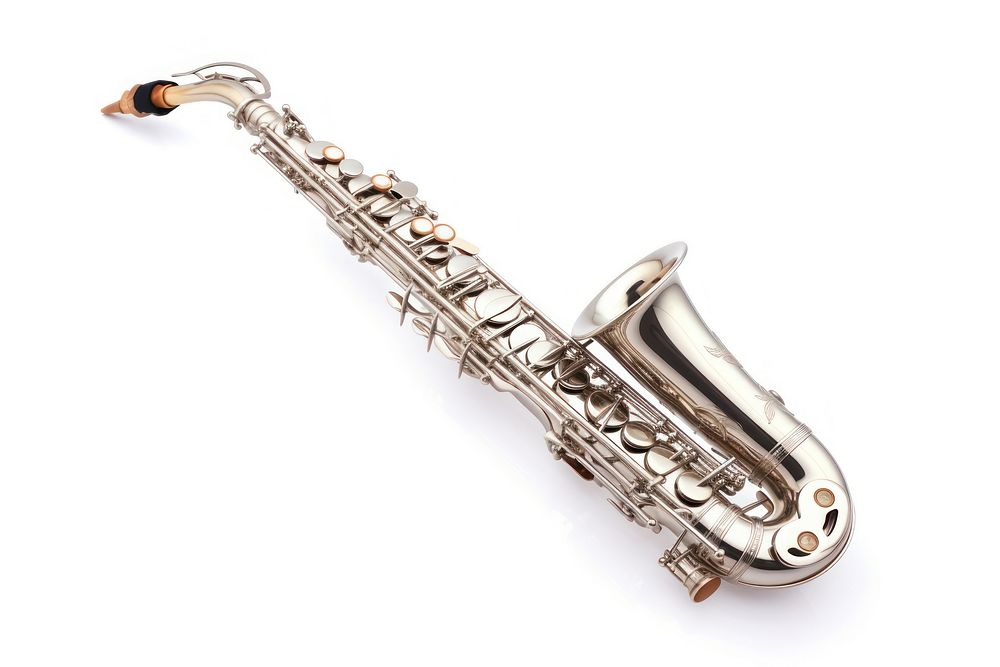 Saxophone white background performance saxophonist. AI generated Image by rawpixel.