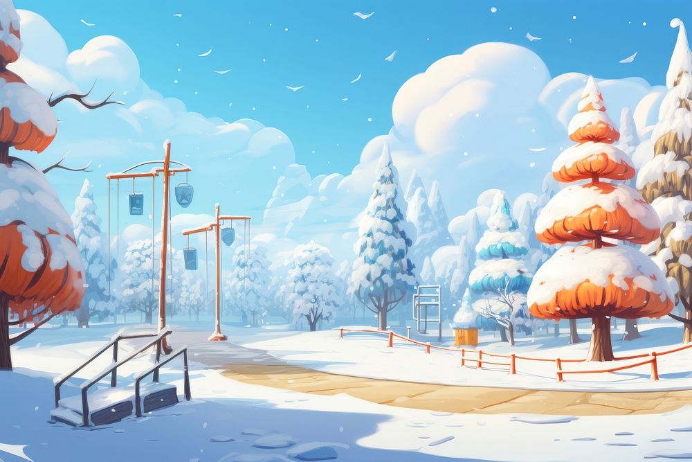 Winter outdoors cartoon snow. 