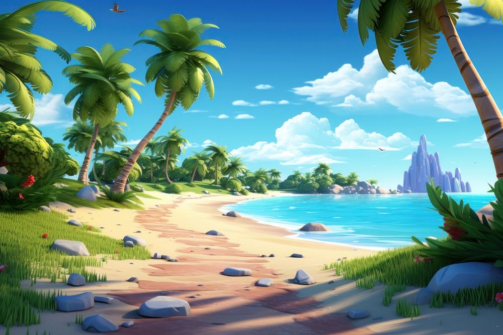 Beach landscape outdoors cartoon. AI generated Image by rawpixel.