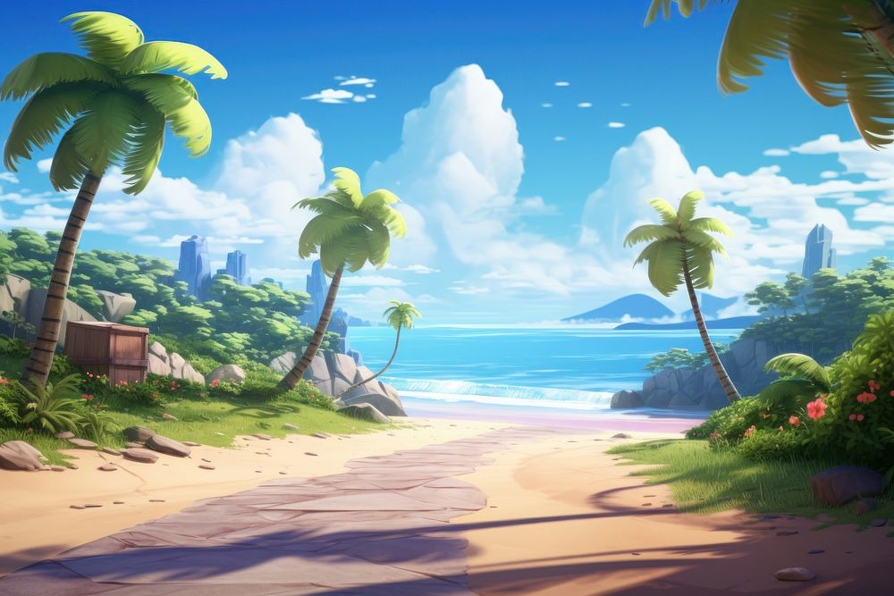 Beach landscape outdoors cartoon. 