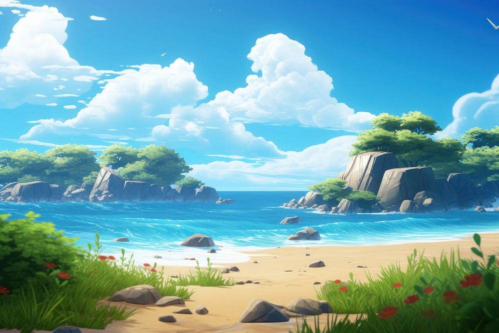 Landscape beach outdoors cartoon. AI generated Image by rawpixel.