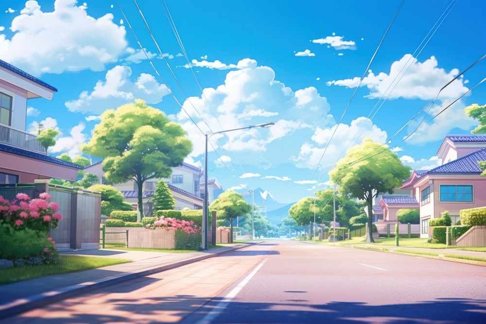 Suburb outdoors cartoon street. AI generated Image by rawpixel.