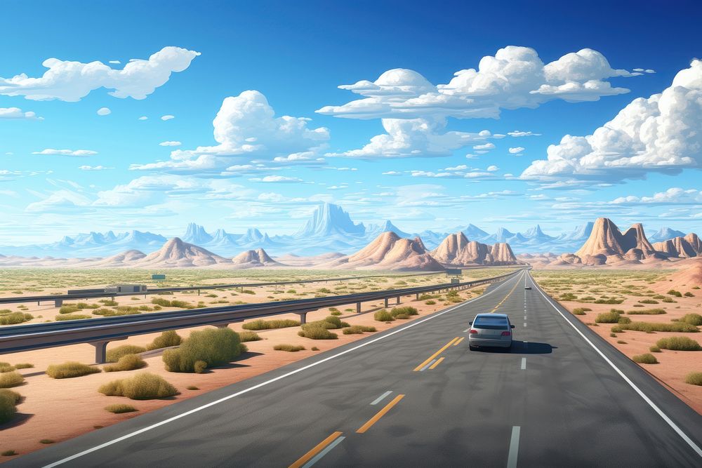 Landscape freeway car outdoors. AI generated Image by rawpixel.
