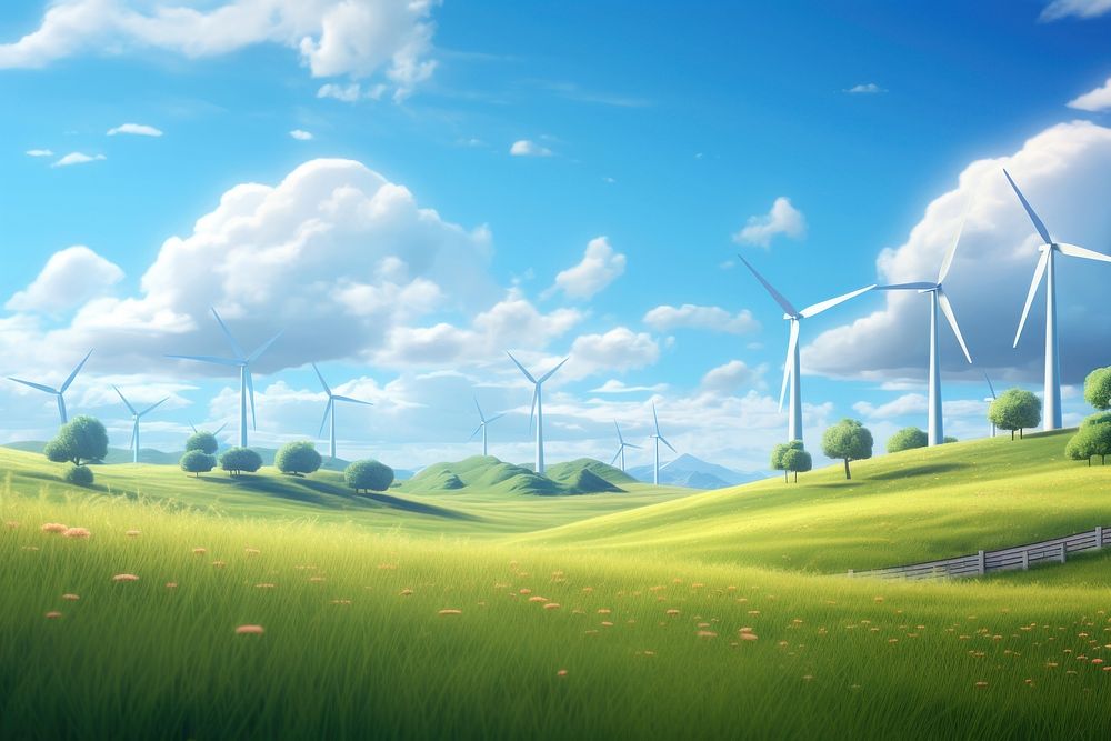 Landscape grassland outdoors windmill. AI generated Image by rawpixel.