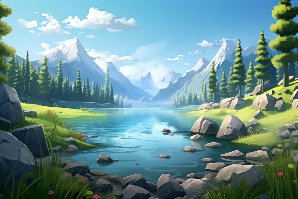 Lake landscape mountain outdoors. AI generated Image by rawpixel.