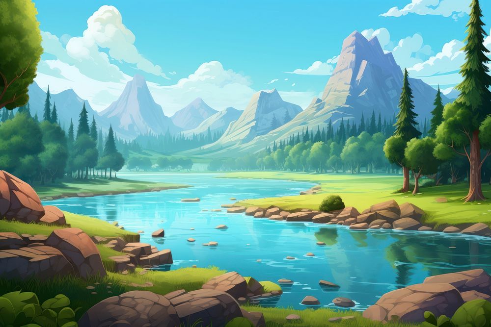 Lake landscape mountain outdoors. AI generated Image by rawpixel.