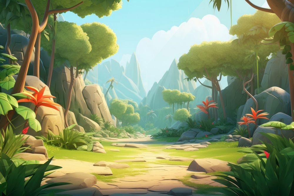 Cartoon landscape outdoors nature. AI generated Image by rawpixel.
