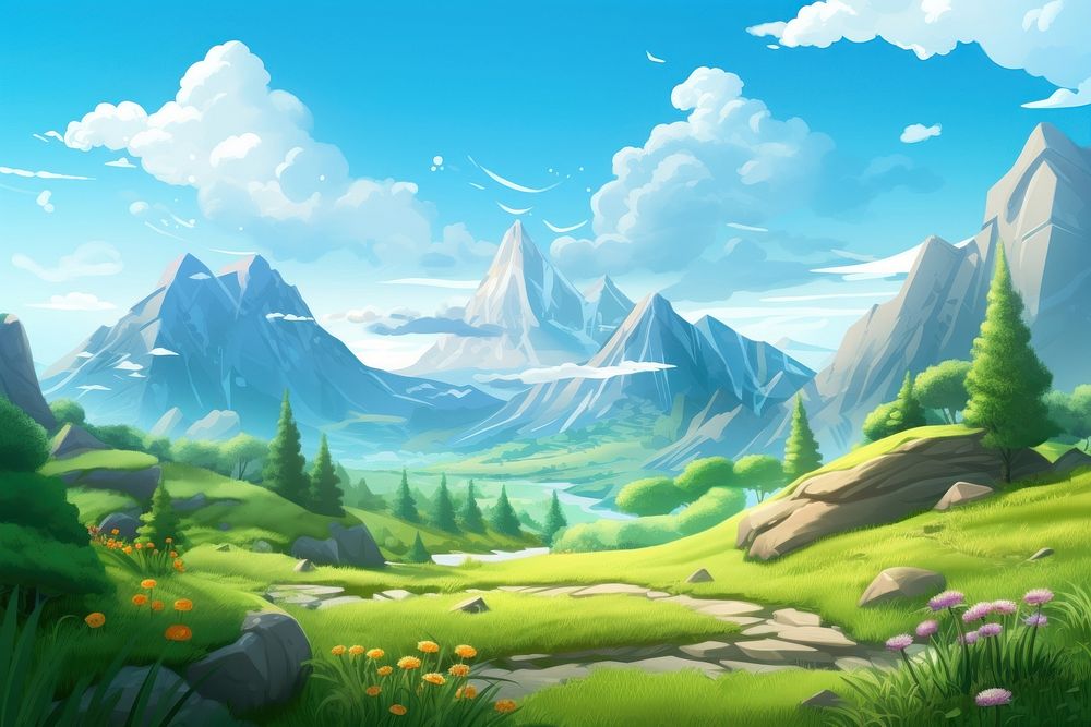 Landscape mountain outdoors cartoon. AI generated Image by rawpixel.