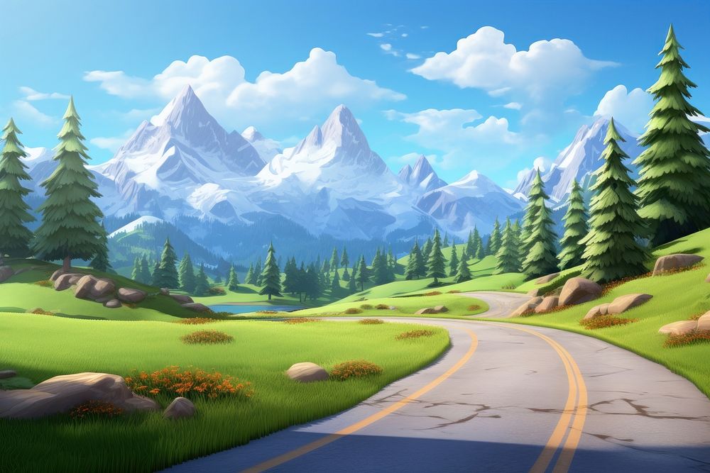 Road landscape panoramic mountain. AI generated Image by rawpixel.