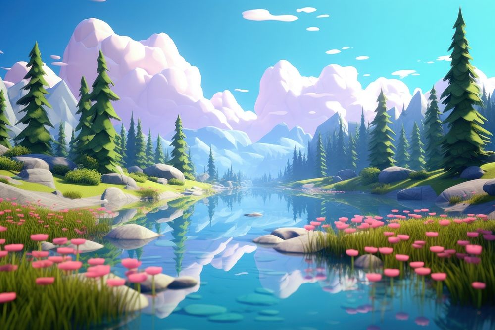 Reflection landscape outdoors cartoon. AI generated Image by rawpixel.