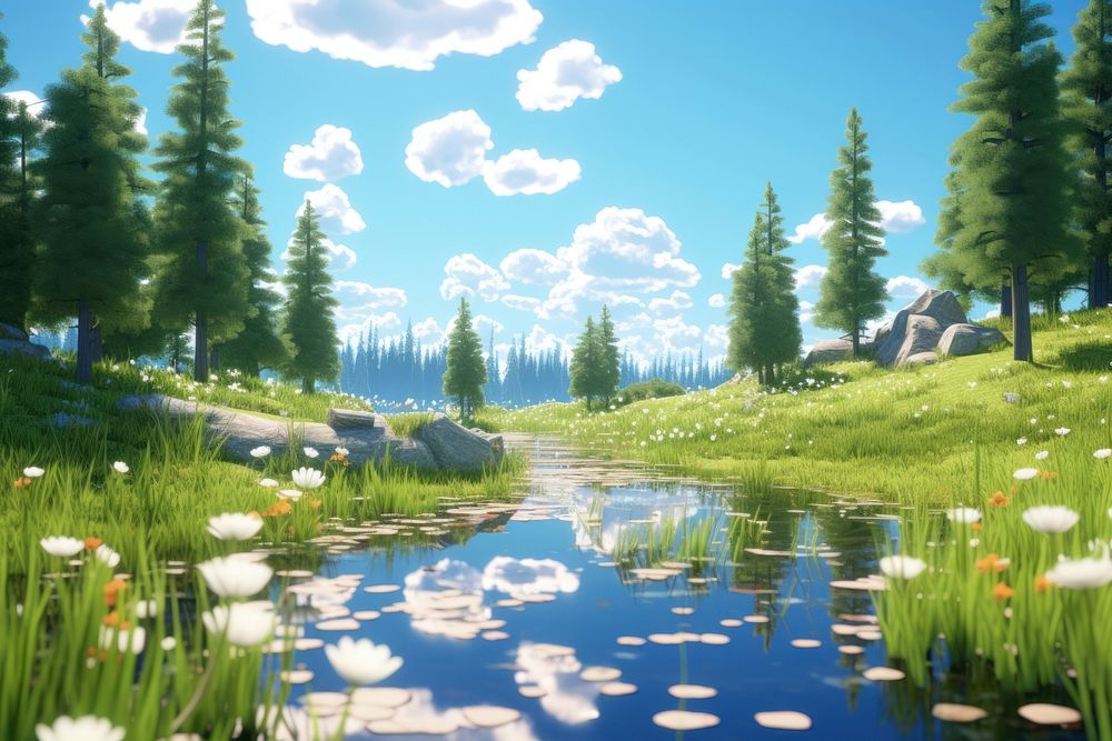 Reflection landscape grassland outdoors. AI generated Image by rawpixel.