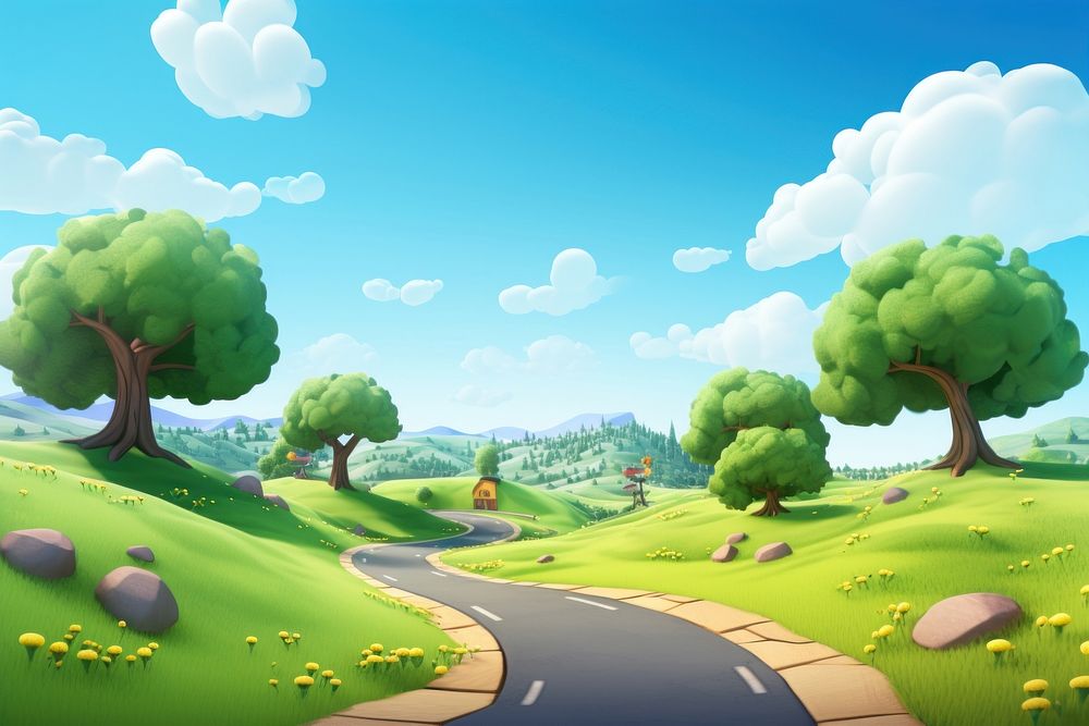 Road landscape outdoors cartoon. AI generated Image by rawpixel.